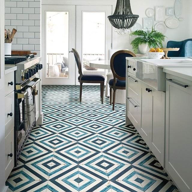 Kitchen with tiled mosaic flooring from Excel Carpet LTD in the Commack, NY area